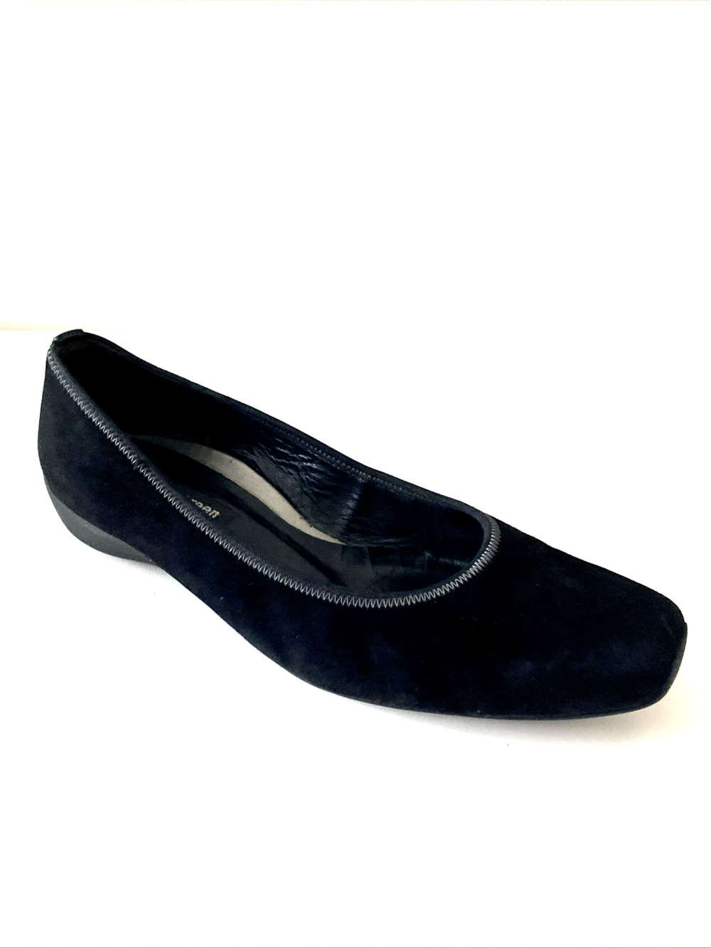 Paul Green Ballet Flat Black Suede Square Toe Slip On 1" Wedge Heel 6.5 UK 9 US